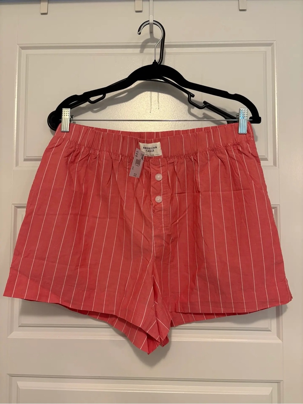 American Eagle Outfitters Coral Pink Striped Elastic-Waist Women's Shorts